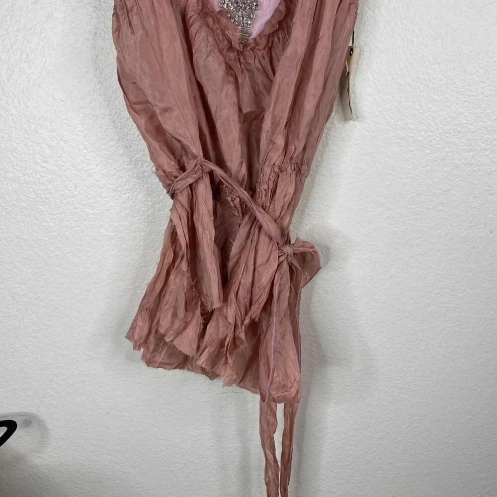NWT Calma Women's Top Pink Size M Silk Rhinestones Fairy Unique Old Money - Picture 10 of 13